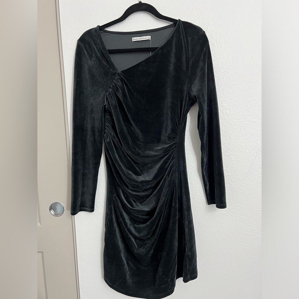 Abercrombie & Fitch Long Sleeve Asymmetrical Velvet Mini Dress